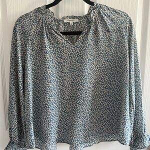 Madewell Top Silk Poet Popover Bitsy Floral Blue Size XS Long Sleeve